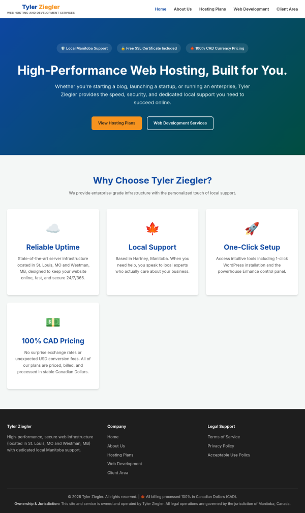 204 Web Hosting desktop homepage screenshot